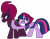 Size: 5048x3972 | Tagged: safe, alternate version, artist:ejlightning007arts, fizzlepop berrytwist, tempest shadow, twilight sparkle, alicorn, pony, g4, shadow play, broken horn, butt touch, butthug, clothes, cute, equestria girls outfit, eye scar, faceful of ass, female, horn, hug, lesbian, pinkie hugging applejack's butt, scar, ship:tempestlight, shipping, simple background, smiling, swimsuit, tempass, transparent background, twilight sparkle (alicorn), vector