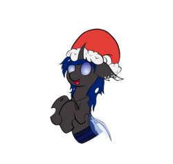 Size: 1893x1792 | Tagged: safe, artist:wapamario63, oc, oc only, changeling, blue changeling, changeling oc, christmas, christmas changeling, commission, floppy ears, hat, holiday, santa hat, simple background, solo, transparent background, ych result
