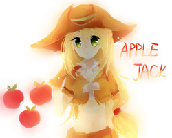 Size: 1500x1200 | Tagged: safe, artist:sea, applejack, human, g4, belly button, clothes, cute, cutie mark, female, gloves, humanized, jackabetes, looking at you, midriff, pixiv, short shirt, simple background, solo, white background