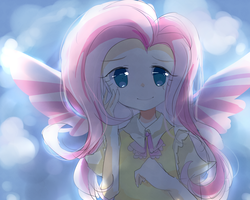 Size: 1500x1200 | Tagged: safe, artist:sea, fluttershy, human, g4, bust, cute, female, humanized, looking at you, pixiv, shyabetes, solo, winged humanization, wings