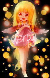 Size: 753x1187 | Tagged: safe, artist:sea, derpy hooves, human, g4, bare shoulders, barefoot, black background, clothes, cute, derpabetes, dress, feet, female, humanized, open mouth, pixiv, simple background, solo, winged humanization, wings