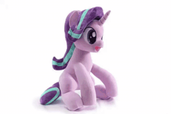 Size: 600x400 | Tagged: safe, artist:nekokevin, starlight glimmer, pony, unicorn, series:nekokevin's glimmy, g4, :d, animated, both cutie marks, female, gif, irl, mare, open mouth, photo, plushie, rotating, sitting, smiling, solo