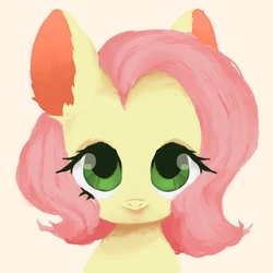 Size: 768x768 | Tagged: safe, artist:wiyyyyyyyy, fluttershy, pegasus, pony, g4, bust, cute, ear fluff, female, looking at you, mare, pink background, pixiv, portrait, shyabetes, simple background, solo