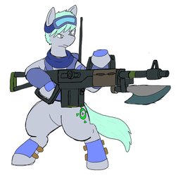 Size: 2048x2032 | Tagged: safe, artist:omegapony16, oc, oc:oriponi, earth pony, pony, armor, bayonet, bipedal, clothes, gun, high res, hoof hold, simple background, soldier, vest, weapon, white background