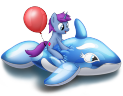 Size: 1010x791 | Tagged: safe, artist:bladedragoon7575, oc, oc:mobian, orca, pony, unicorn, whale, balloon, cute, floaty, inflatable, inflatable toy, inflatable whale, pool toy, riding, simple background, that pony sure does love balloons, transparent background, ych result