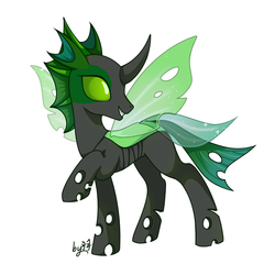 Size: 1000x1000 | Tagged: safe, artist:longfeather, oc, oc only, oc:utopia, changeling, concave belly, green changeling, male, simple background, solo, white background