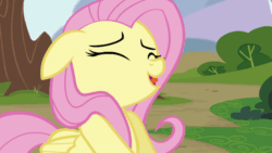 Size: 800x450 | Tagged: safe, screencap, fluttershy, pegasus, pony, g4, rainbow falls, season 4, animated, eyes closed, female, gif, happy, loop, mare, out of context, solo