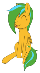Size: 1078x1954 | Tagged: safe, artist:hopesome-way, derpibooru exclusive, oc, oc only, oc:gleaming copse, pegasus, pony, 2020 community collab, derpibooru community collaboration, eyes closed, female, mare, simple background, sitting, solo, tongue out, transparent background