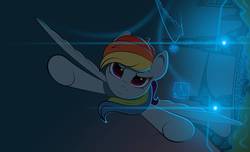 Size: 1147x696 | Tagged: safe, artist:kody-arts, rainbow dash, pony, city, cityscape, flying, light, looking at you
