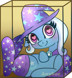 Size: 480x524 | Tagged: safe, artist:anykoe, trixie, pony, unicorn, g4, box, clothes, cute, design, diatrixes, female, heart eyes, looking at you, pony in a box, socks, solo, wingding eyes