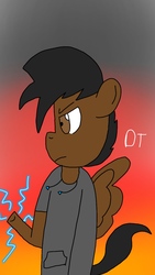 Size: 720x1280 | Tagged: safe, artist:dashing thunder, oc, oc only, oc:dashing thunder, pegasus, anthro, angry, brown eyes, clothes, determined, digital art, frown, german flag, jacket, lightning, magic, male, power, solo, spread wings, underhoof, wings