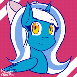 Size: 768x768 | Tagged: safe, artist:wafflebunnypie, oc, oc:fleurbelle, alicorn, pony, adorabelle, adorable face, alicorn oc, bow, cute, female, hair bow, horn, mare, ocbetes, pink background, simple background, smiling, yellow eyes