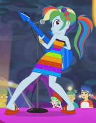 Size: 506x645 | Tagged: safe, edit, edited screencap, screencap, rainbow dash, equestria girls, equestria girls specials, g4, my little pony equestria girls: better together, my little pony equestria girls: spring breakdown, all good (song), bare shoulders, clothes, cropped, dress, feet, heel pop, legs, looking back, looking over shoulder, sandals, sleeveless, strapless