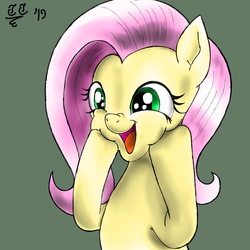 Size: 2048x2048 | Tagged: safe, artist:tomtornados, fluttershy, pegasus, pony, g4, cute, faic, female, happy, high res, mare, open mouth, raised hoof, shyabetes, simple background, smiling, squishy cheeks
