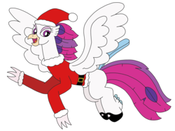 Size: 3264x2448 | Tagged: safe, artist:supahdonarudo, queen novo, classical hippogriff, hippogriff, g4, my little pony: the movie, belt, boots, christmas, clothes, costume, flying, high res, holiday, santa costume, shoes, simple background, transparent background, waving