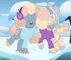 Size: 800x679 | Tagged: safe, artist:rukemon, oc, oc only, earth pony, pony, animated, base used, clothes, earmuffs, female, gif, mare, snow, sweater