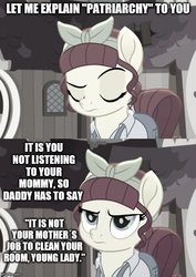 Size: 500x705 | Tagged: safe, edit, edited screencap, screencap, torque wrench, earth pony, pony, g4, rainbow roadtrip, caption, desaturated, female, image macro, mare, solo, text