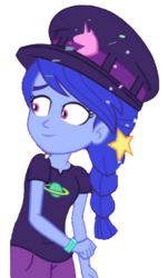 Size: 775x1280 | Tagged: safe, edit, edited screencap, screencap, space camp, equestria girls, g4, my little pony equestria girls: better together, background removed, confetti, female, hat, not a vector, not luna, simple background, smiling, solo, transparent background