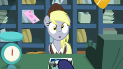Size: 1920x1080 | Tagged: safe, screencap, derpy hooves, princess luna, pony, between dark and dawn, g4, cash register, letter, mail, post office, scale
