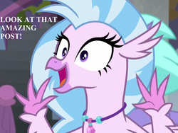 Size: 1440x1080 | Tagged: safe, edit, edited screencap, editor:korora, screencap, silverstream, classical hippogriff, hippogriff, g4, school daze, cropped, cute, diastreamies, happy, jewelry, necklace, reaction image, speech