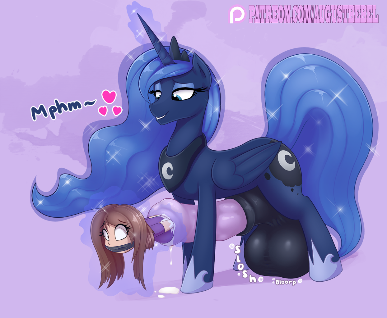 2233600 - explicit, artist:augustbebel, princess luna, alicorn, human, pony,  g4, cock vore, fetish, futa, futa princess luna, gag, human prey, hyper,  impossibly large penis, intersex, lunapred, nudity, penis, ponies eating  humans, size