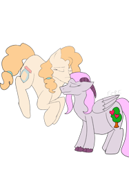 Size: 774x1033 | Tagged: safe, artist:fireboltpug, pear butter, oc, oc:beryl (discoshy), ghost, ghost pony, hybrid, pony, undead, g4, duo, duo female, eyes closed, female, interspecies offspring, kiss on the head, kissing, multiple pregnancy, offspring, parent:discord, parent:fluttershy, parents:discoshy, pear butter's ghost, pregnant, spirit