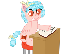 Size: 4096x3112 | Tagged: safe, alternate version, artist:poniidesu, cozy glow, pegasus, pony, g4, book, bow, colored, cozybetes, cute, desk, female, filly, flat colors, friendship journal, high res, simple background, sitting, solo, stool, transparent background