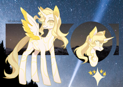 Size: 2184x1556 | Tagged: safe, artist:aridoptables, oc, oc:north star, alicorn, pony, adopted, alicorn oc, female, horn, looking at you, mare, mountain, night, stars, tree