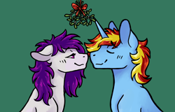 Size: 1230x789 | Tagged: safe, artist:flaming-trash-can, oc, oc:rayden, pony, unicorn, christmas, commission, holiday, mistletoe, simple background