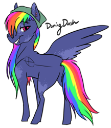 Size: 391x451 | Tagged: safe, artist:phobicalbino, oc, oc only, oc:daring dash, pegasus, pony, bandana, female, magical lesbian spawn, mare, multicolored hair, next generation, offspring, parent:rainbow dash, parent:twilight sparkle, parents:twidash, rainbow hair, simple background, solo, white background