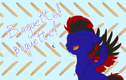 Size: 1542x980 | Tagged: safe, artist:pollynia, oc, oc only, oc:speed chaser, pony, baguette, bread, food, solo