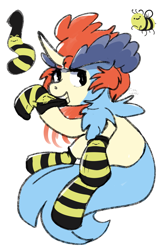 Size: 2223x3307 | Tagged: safe, artist:fiyawerks, oc, oc only, oc:keldia, bee, insect, keldeo, pony, bee socks, clothes, cute, high res, pokémon, putting on clothing, simple background, socks, solo, striped socks, transparent background