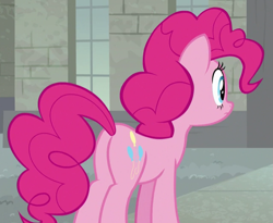 Size: 641x526 | Tagged: safe, screencap, pinkie pie, earth pony, pony, g4, the last laugh, balloonbutt, butt, cropped, female, mare, plot, solo