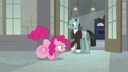 Size: 1920x1080 | Tagged: safe, screencap, pinkie pie, sans smirk, earth pony, pony, g4, season 9, the last laugh, female, male, mare, running, running in place, stallion, wheel o feet