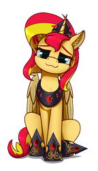 Size: 2185x3806 | Tagged: safe, artist:dacaoo, sunset shimmer, alicorn, pony, g4, alicornified, crown, cute, ear fluff, female, high res, jewelry, looking at you, mare, owo, race swap, rainbow, regalia, shimmerbetes, shimmercorn, simple background, solo, transparent background