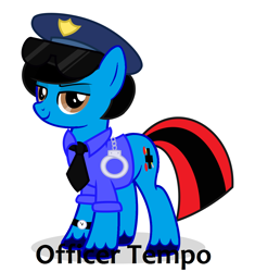 Size: 1194x1270 | Tagged: safe, artist:limedreaming, oc, oc only, oc:officer tempo, oc:tempo cider, pony, unicorn, clothes, cuffs, glasses, police officer, police pony, smiling, solo, watch