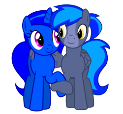 Size: 4150x3868 | Tagged: safe, artist:blue-vector, oc, oc only, oc:blue vector, oc:proffy floyd, pegasus, pony, unicorn, 2020 community collab, derpibooru community collaboration, duo, hoof hold, male, simple background, transparent background