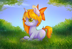 Size: 2349x1600 | Tagged: safe, artist:0okami-0ni, oc, oc only, pony, bow, female, filly, solo, tail bow