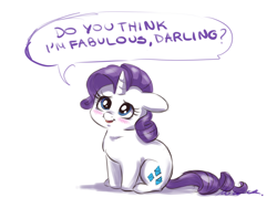 Size: 2400x1800 | Tagged: safe, artist:buttersprinkle, rarity, pony, unicorn, blushing, bronybait, cute, daaaaaaaaaaaw, darling, dialogue, fabulous, female, floppy ears, mare, open mouth, question, raribetes, simple background, sitting, smiling, solo, speech bubble, text, tiny, tiny ponies, white background
