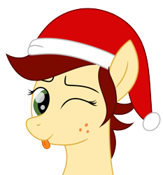 Size: 3243x3475 | Tagged: safe, oc, oc only, oc:canni soda, earth pony, pony, galacon, :p, christmas, cute, female, galacon mascot, hat, high res, holiday, mare, mascot, one eye closed, santa hat, simple background, tongue out, transparent background, wink