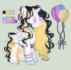 Size: 447x442 | Tagged: safe, artist:chuuniichan, oc, alicorn, pony, adopted, alicorn oc, balloon, bracelet, color palette, ear piercing, female, gray background, horn, jewelry, piercing, simple background