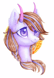 Size: 2505x3591 | Tagged: safe, artist:0okami-0ni, oc, oc only, pony, bust, high res, horns, solo, traditional art