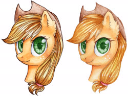 Size: 3000x2250 | Tagged: safe, artist:0okami-0ni, applejack, earth pony, pony, g4, bust, female, hat, high res, solo, traditional art