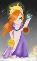 Size: 1200x1980 | Tagged: safe, artist:0okami-0ni, oc, oc only, pony, cape, clothes, giant pony, macro, planet, solo, space, sun