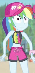 Size: 354x745 | Tagged: safe, screencap, pinkie pie, rainbow dash, equestria girls, equestria girls series, forgotten friendship, g4, belly button, cropped, female, geode of super speed, magical geodes, offscreen character, solo focus