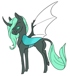 Size: 472x512 | Tagged: safe, artist:phobicalbino, oc, oc only, oc:aphid, dragonling, hybrid, colored sclera, green eyes, green sclera, interspecies offspring, magical gay spawn, male, next generation, offspring, parent:spike, parent:thorax, parents:thoraxspike, simple background, solo, white background