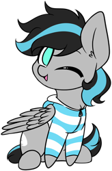 Size: 708x1079 | Tagged: safe, alternate character, alternate version, artist:acersiii, oc, oc only, oc:silver wing, pegasus, pony, clothes, cute, hoodie, one eye closed, simple background, solo, transparent background, wink