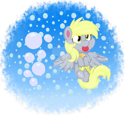 Size: 1600x1471 | Tagged: safe, artist:missbramblemele, derpy hooves, pony, g4.5, my little pony: pony life, bubble, deviantart watermark, female, food, muffin, obtrusive watermark, solo, tongue out, watermark