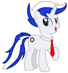 Size: 2130x2296 | Tagged: safe, oc, oc only, oc:wheatley airborne, pony, unicorn, 2020 community collab, derpibooru community collaboration, aperture science, high res, male, necktie, portal (valve), simple background, solo, transparent background, vector