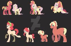 Size: 1280x829 | Tagged: safe, artist:camsdart, big macintosh, fluttershy, oc, earth pony, pegasus, pony, g4, alternate hairstyle, black background, blank flank, braid, brother and sister, cuddling, deviantart watermark, female, freckles, male, mare, neckerchief, nuzzling, obtrusive watermark, offspring, parent:big macintosh, parent:fluttershy, parents:fluttermac, pregnant, ship:fluttermac, shipping, siblings, simple background, stallion, straight, unshorn fetlocks, watermark